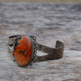 Vintage Sterling Petrified Wood Stamped Cuff