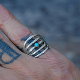 Vintage Sterling Turquoise Sandcast Ring 7.5