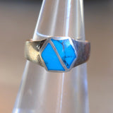 Vintage Sterling Turquoise Inlay Band 5.25