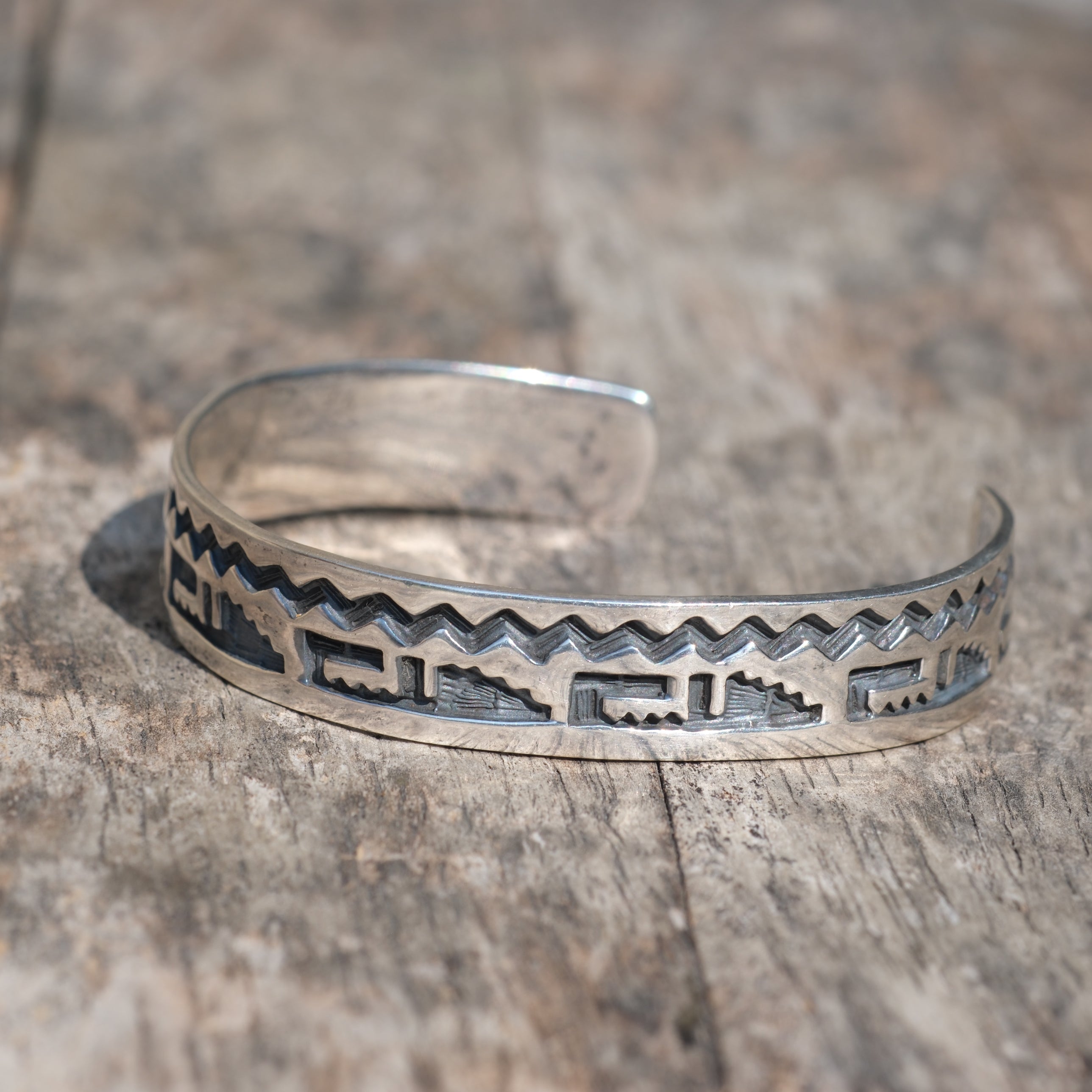 Vintage Sterling Silver Etched Cuff