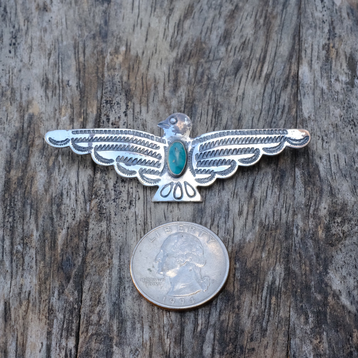 Vintage Sterling Turquoise Thunderbird Pin