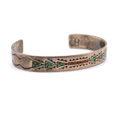 Vintage Sterling Turquoise and Coral Inlay Cuff Bracelet 6"