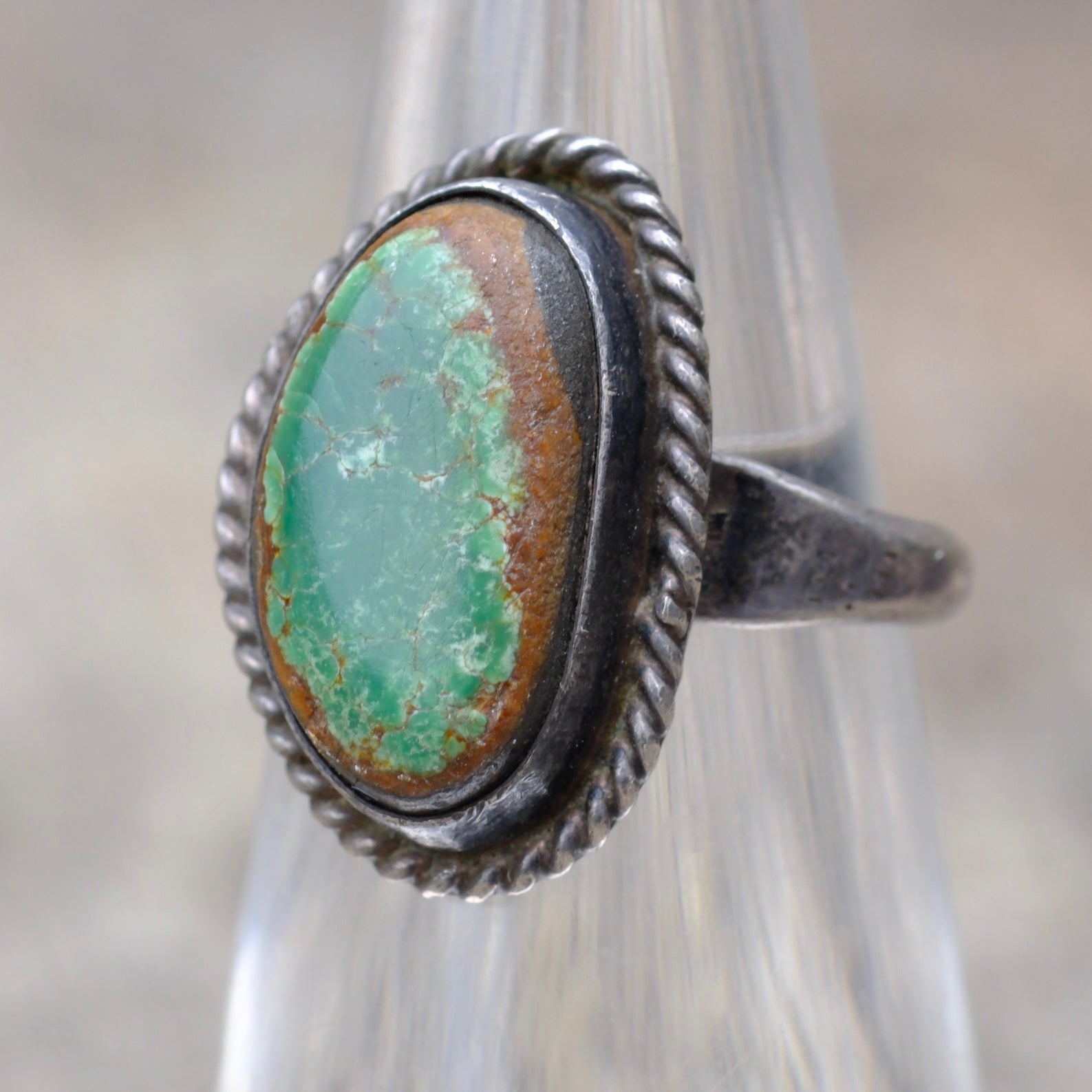 Vintage Sterling Turquoise Roper Ring 4.5