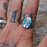 Vintage Sterling Turquoise and Mother Of Pearl Inlay Ring 11