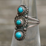 Vintage Sterling 3-Stone Turquoise Ring 4.25
