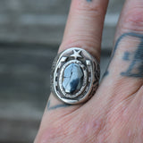 Vintage Sterling Hematite Lucky Horseshoe Ring 6.25