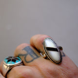 Vintage Sterling Onyx and Mother Of Pearl Inlay Ring 6