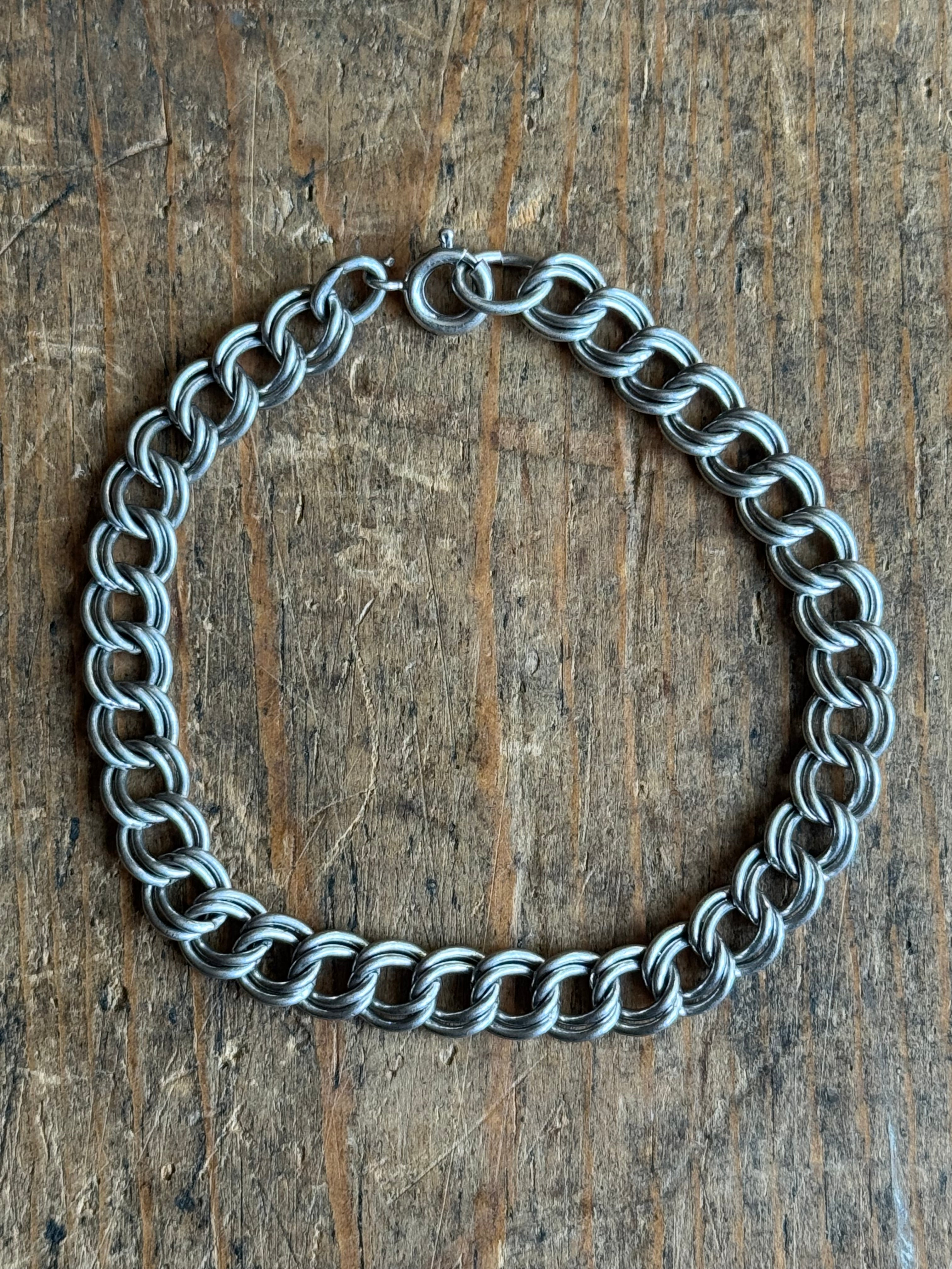 Vintage Sterling Silver 7” Double Link Chain Bracelet