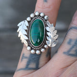 Vintage Sterling Malachite Feather Ring 5.25