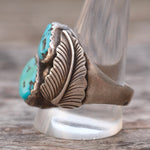 Vintage Sterling 2-Stone Turquoise Feather Ring 12.75