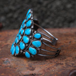 Incredible Vintage Sterling Turquoise Cluster Cuff