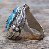 Vintage Sterling Turquoise Feather Ring 9.75