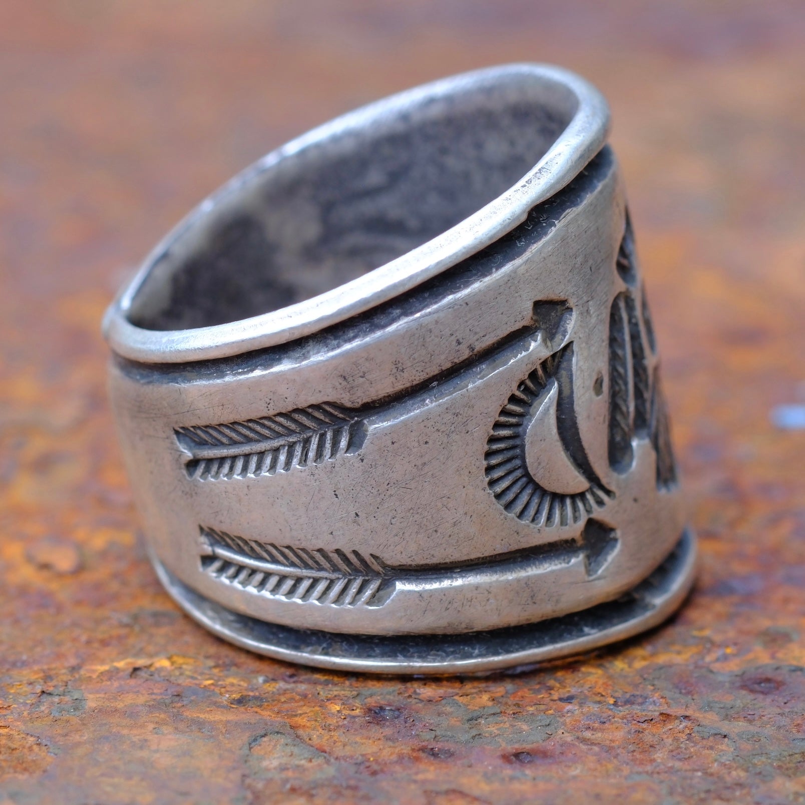 Heavy Ingot Stamped Thunderbird Cigar Band Ring 11