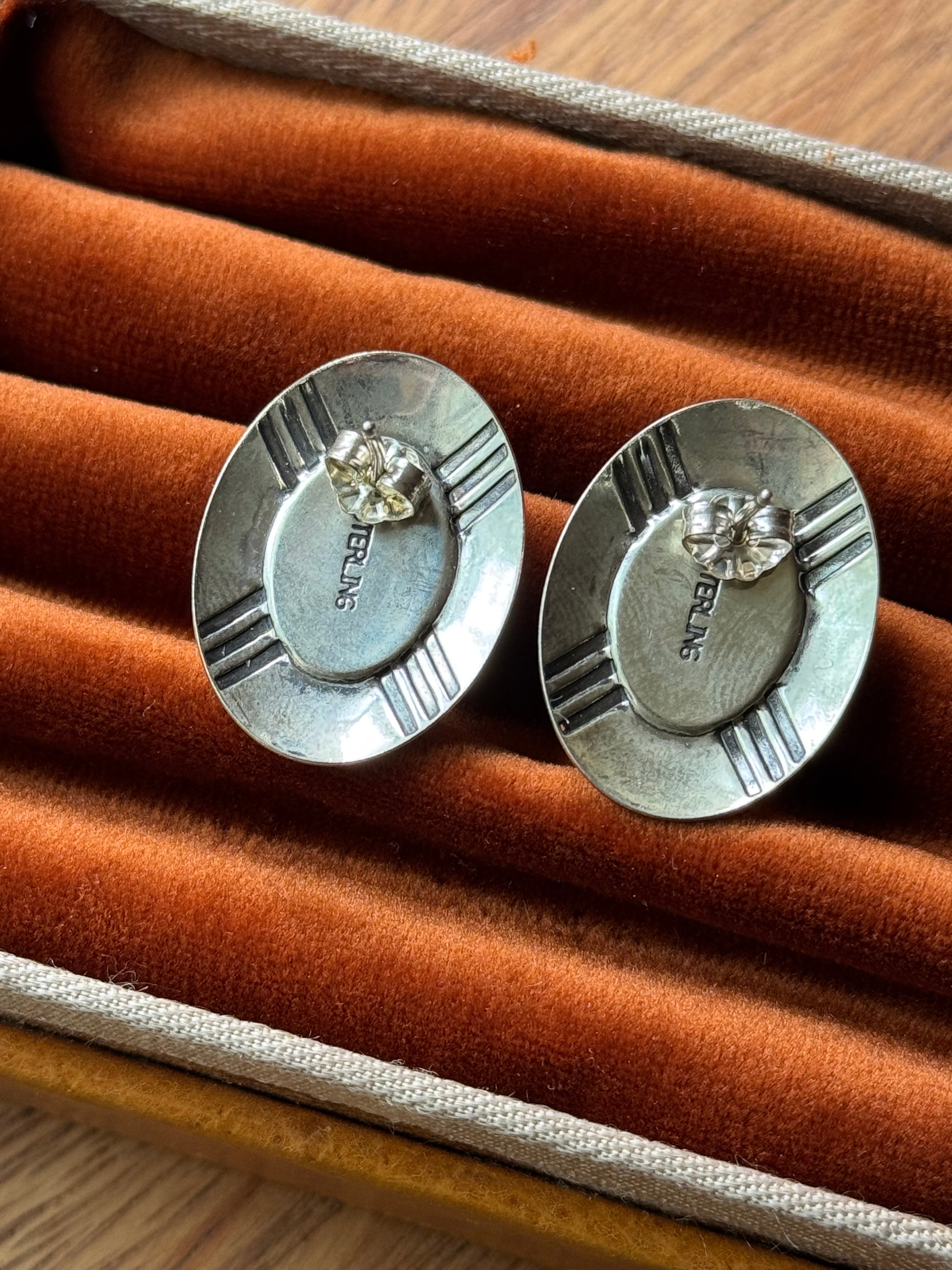 Vintage Sterling Silver Abalone Concho Earrings
