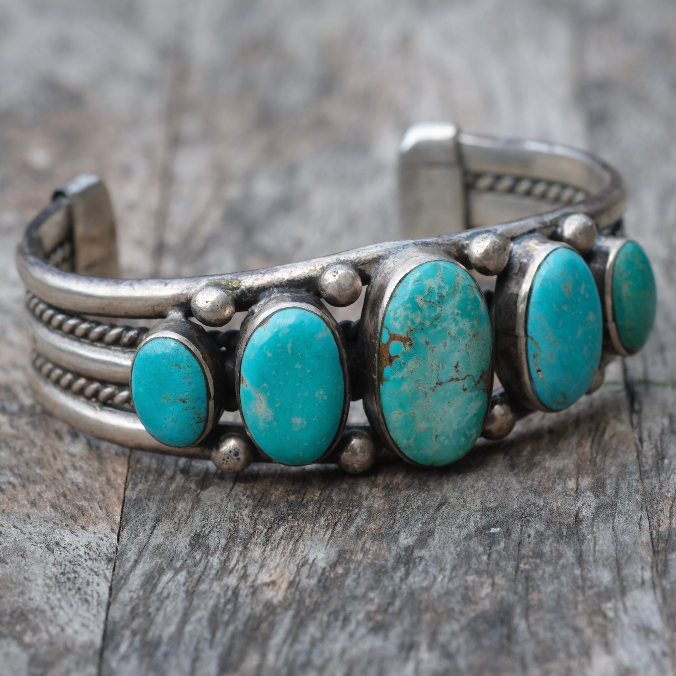 Heavy 5-Stone Turquoise Cuff Bracelet