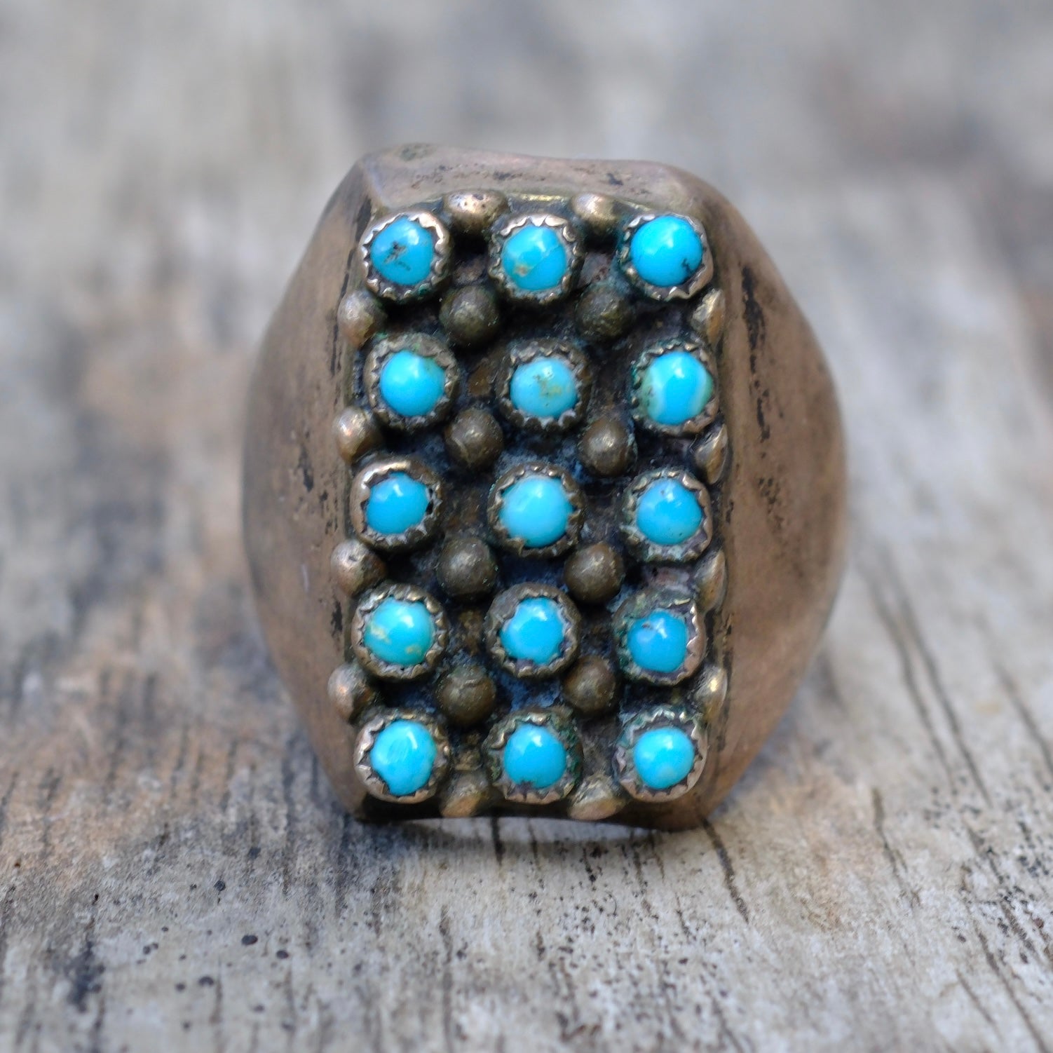 vintage Sterling Snake Eye Turquoise Cluster Ring 4.5
