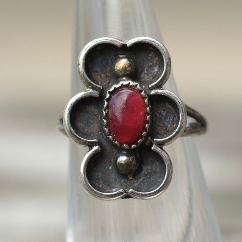 Vintage Sterling Tigers Eye Floral Ring 4.25