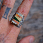 Vintage Sterling Multistone Inlay Thunderbird Ring 11.25