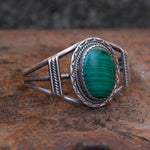 Vintage Sterling Malachite Roper Cuff