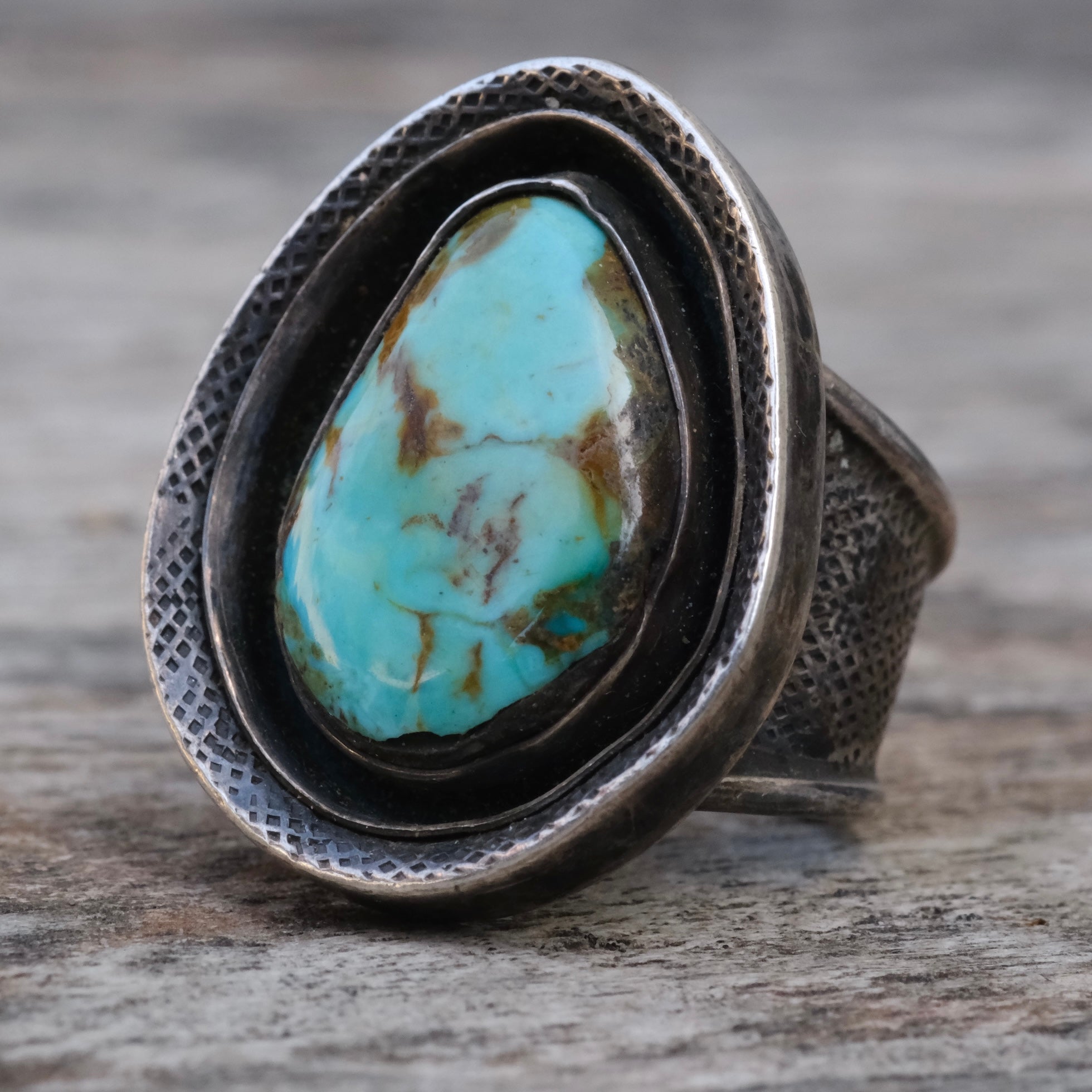 Vintage Sterling Turquoise Shadowbox Ring 6