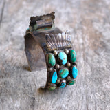 1950's Vintage Sterling 18 Stone Turquoise Watch Cuff