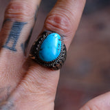 Vintage Sterling Turquoise Ribbed Band Ring 10.5