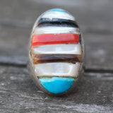 Vintage Sterling Multistone Inlay Ring 10.5