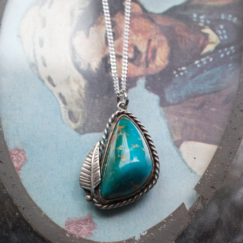 Vintage Sterling Turquoise Feather Necklace