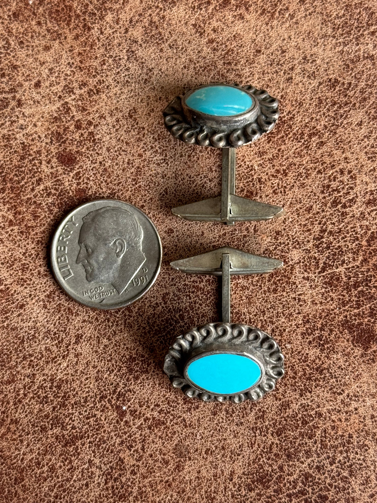 Vintage Sterling Silver Turquoise Twist Cufflinks