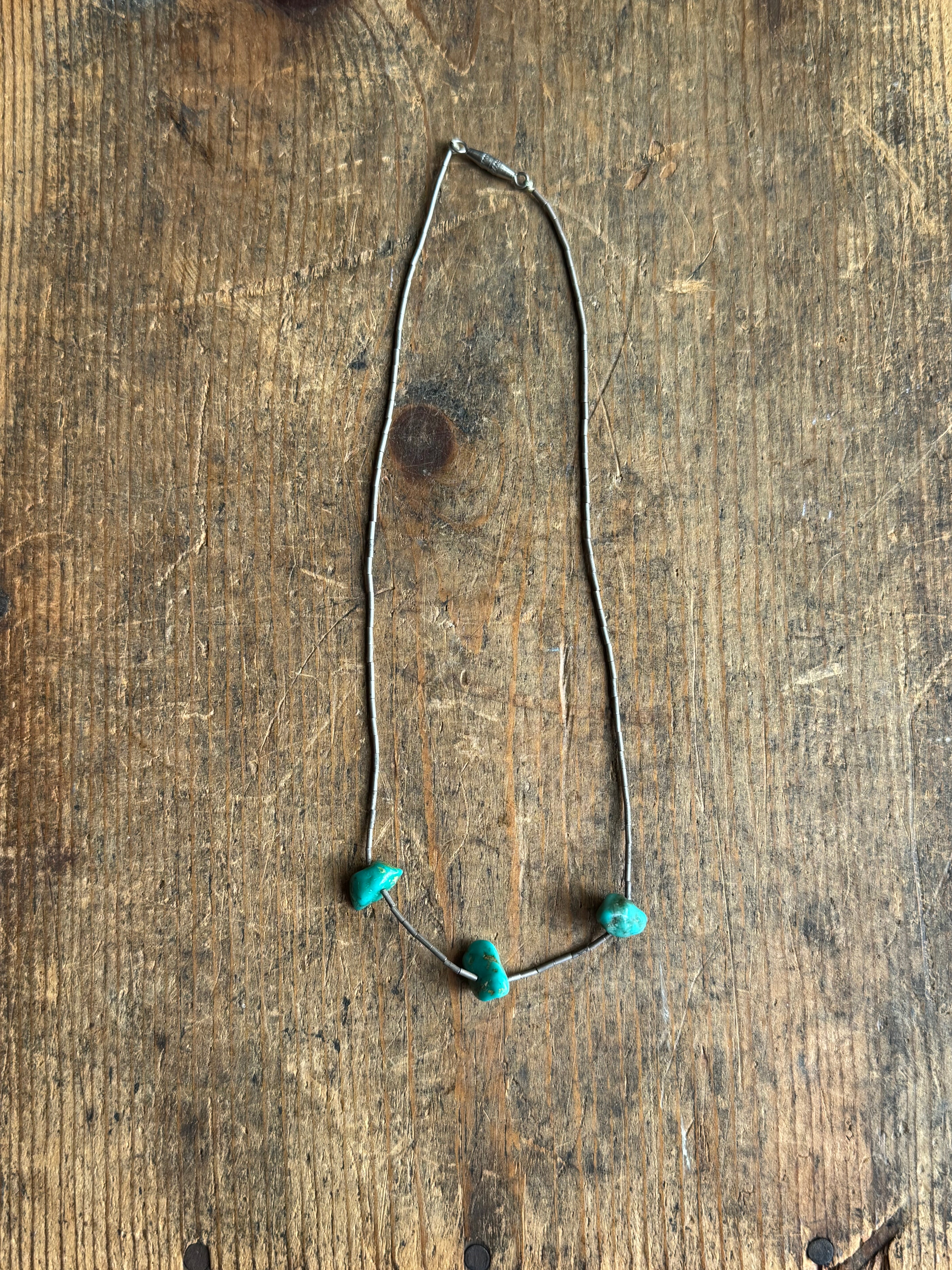 Vintage Sterling Silver 15” Turquoise Liquid Silver Necklace
