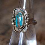 Vintage Sterling Turquoise Florette Ring 6.25