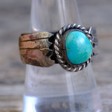 Vintage Sterling Turquoise Ribbed Band Ring 9.75