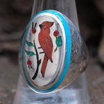 Vintage Sterling Inlaid Cardinal Ring 11.75