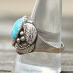 Vintage Sterling Turquoise and Coral Feather Ring 11