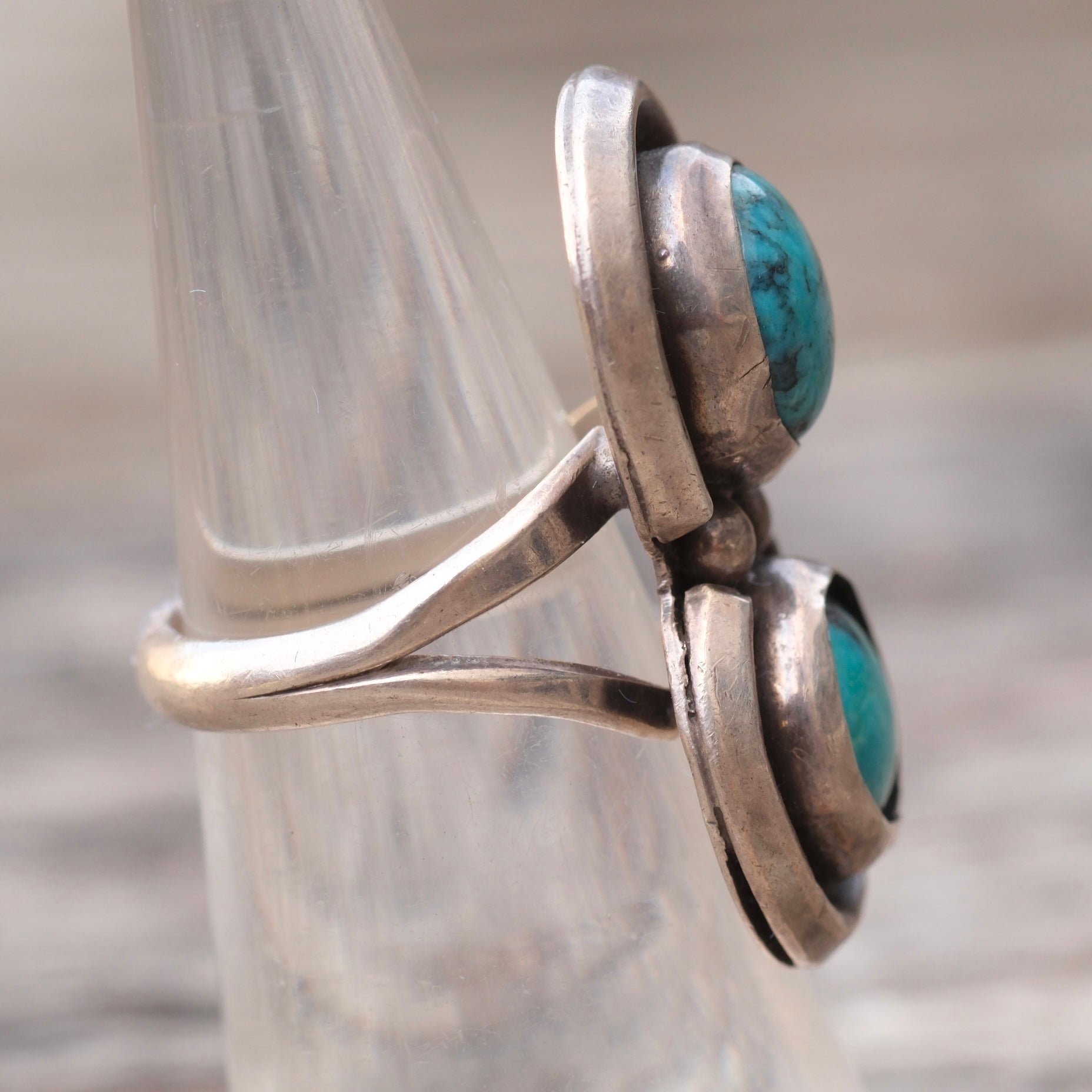 Vintage Sterling 2-Stone Turquoise Ring 5.5