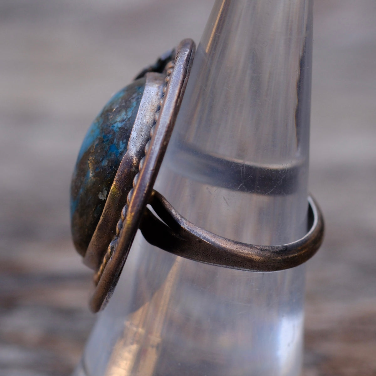 Vintage Sterling Bisbee Turquoise Roper Feather Ring 6