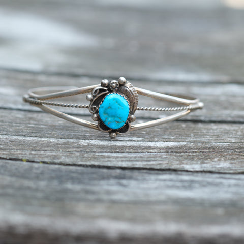 Vintage Sterling Turquoise Feather Cuff