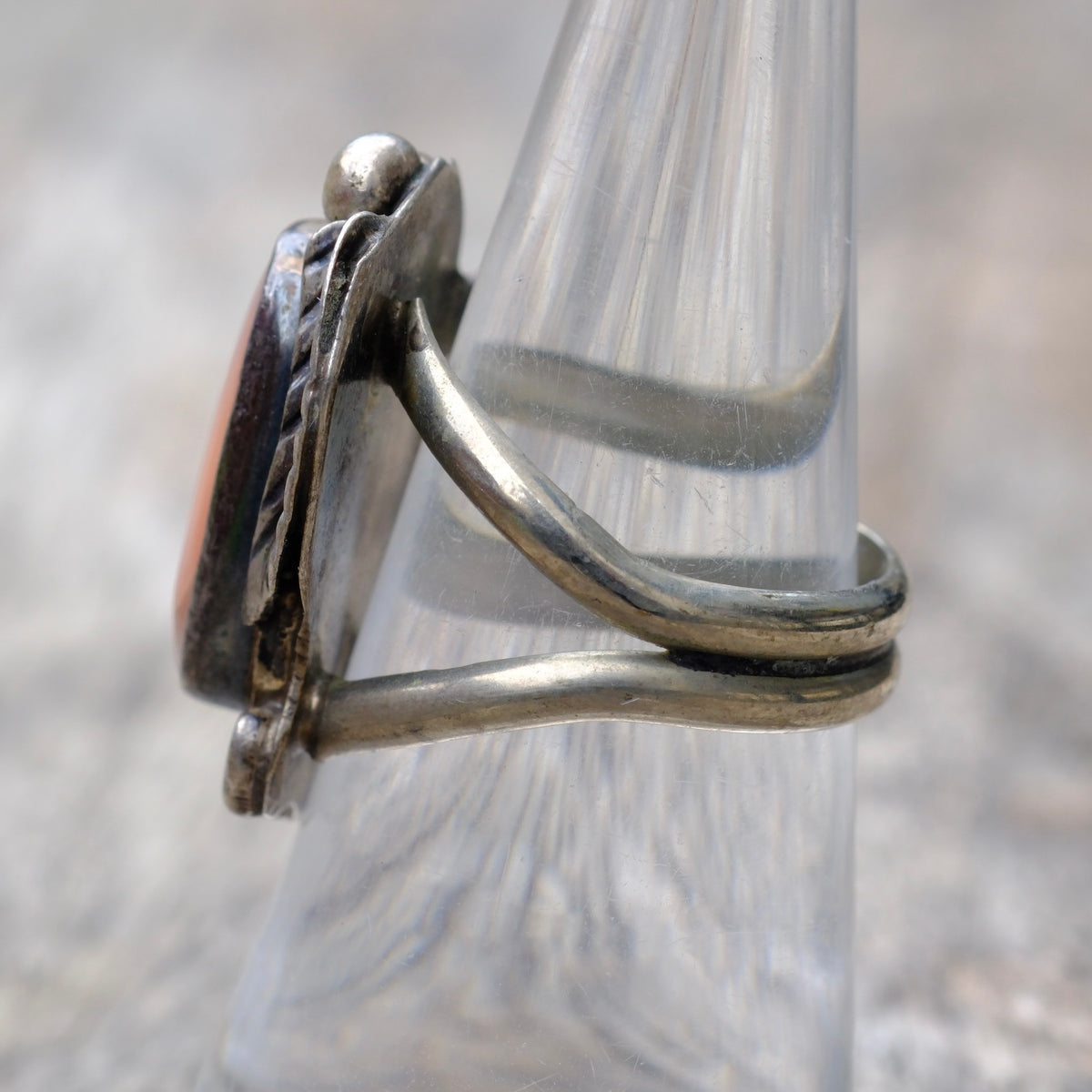 Vintage Sterling Mother Of Pearl Feather Ring 7.25