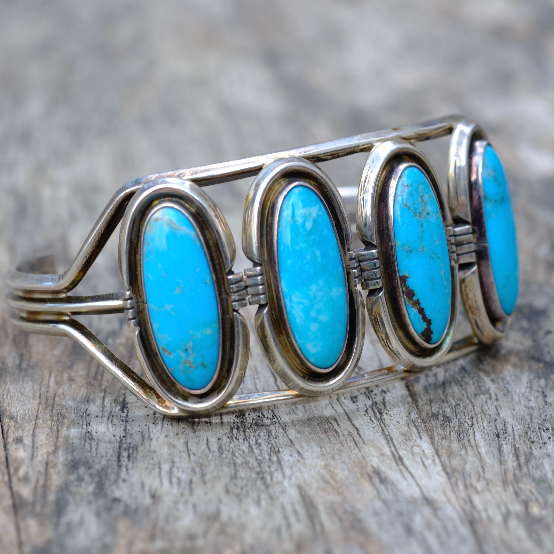 Vintage Sterling 4-Stone Turquoise Cuff Bracelet