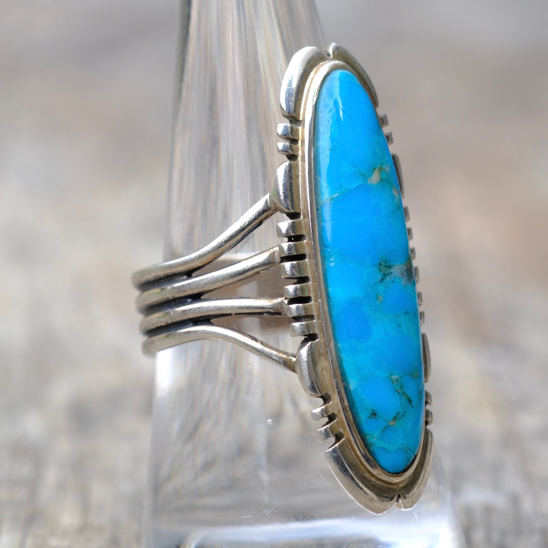 Vintage Sterling Block Turquoise Ring 9