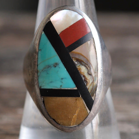 Vintage Sterling Zuni Inlay Ring 9.75