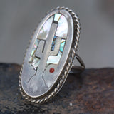 Vintage Sterling Cactus Inlay Roper Ring 6.75