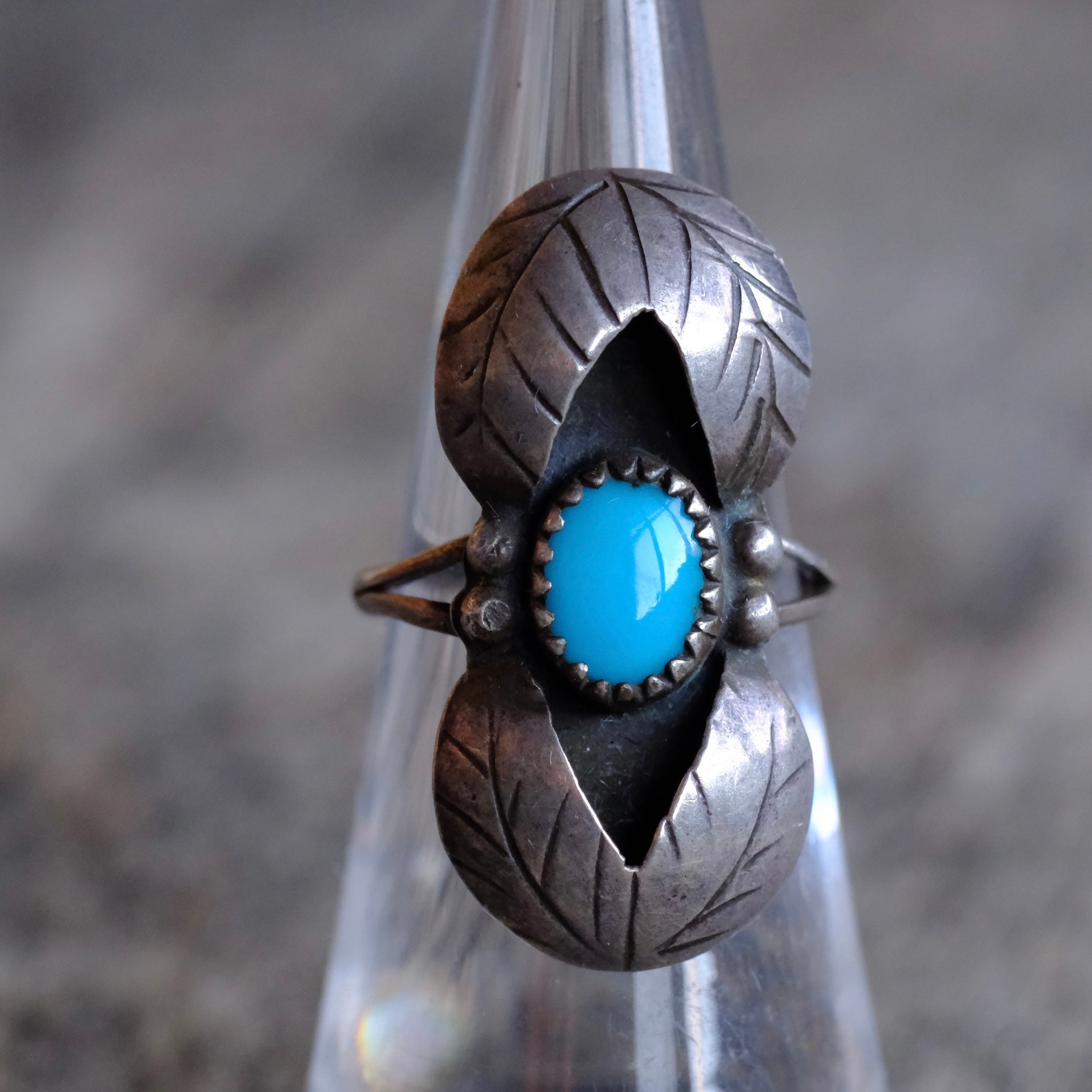 Vintage Sterling Turquoise Feather Ring 5.75