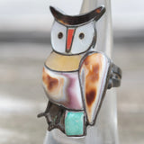 Vintage Sterling Inlay Owl Ring 5.75