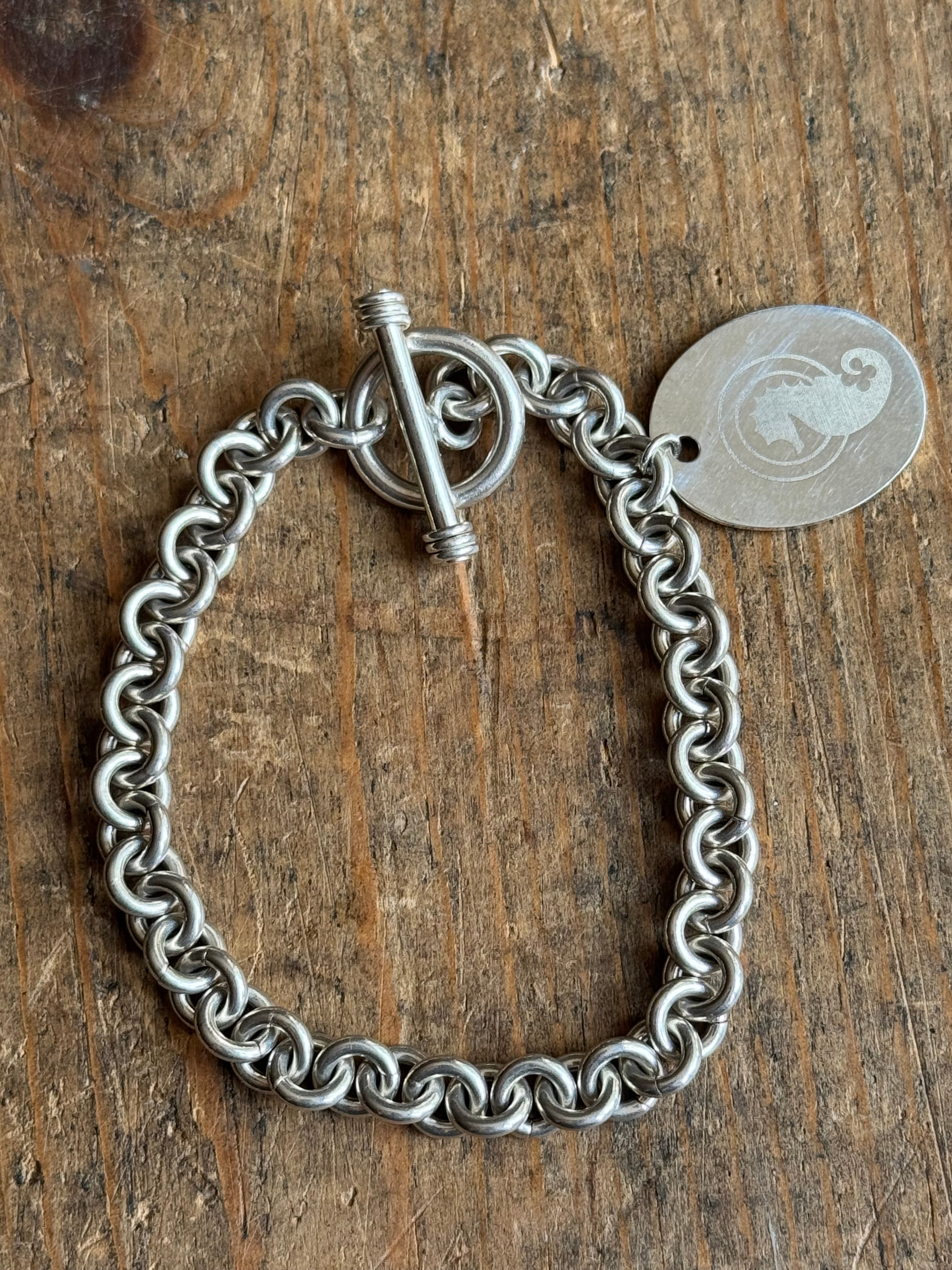 Vintage Sterling Silver 7.5” Cable Chain Seahorse Toggle Bracelet