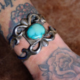 HEAVY Vintage Sterling Cerrillos Turquoise Sandcast Cuff