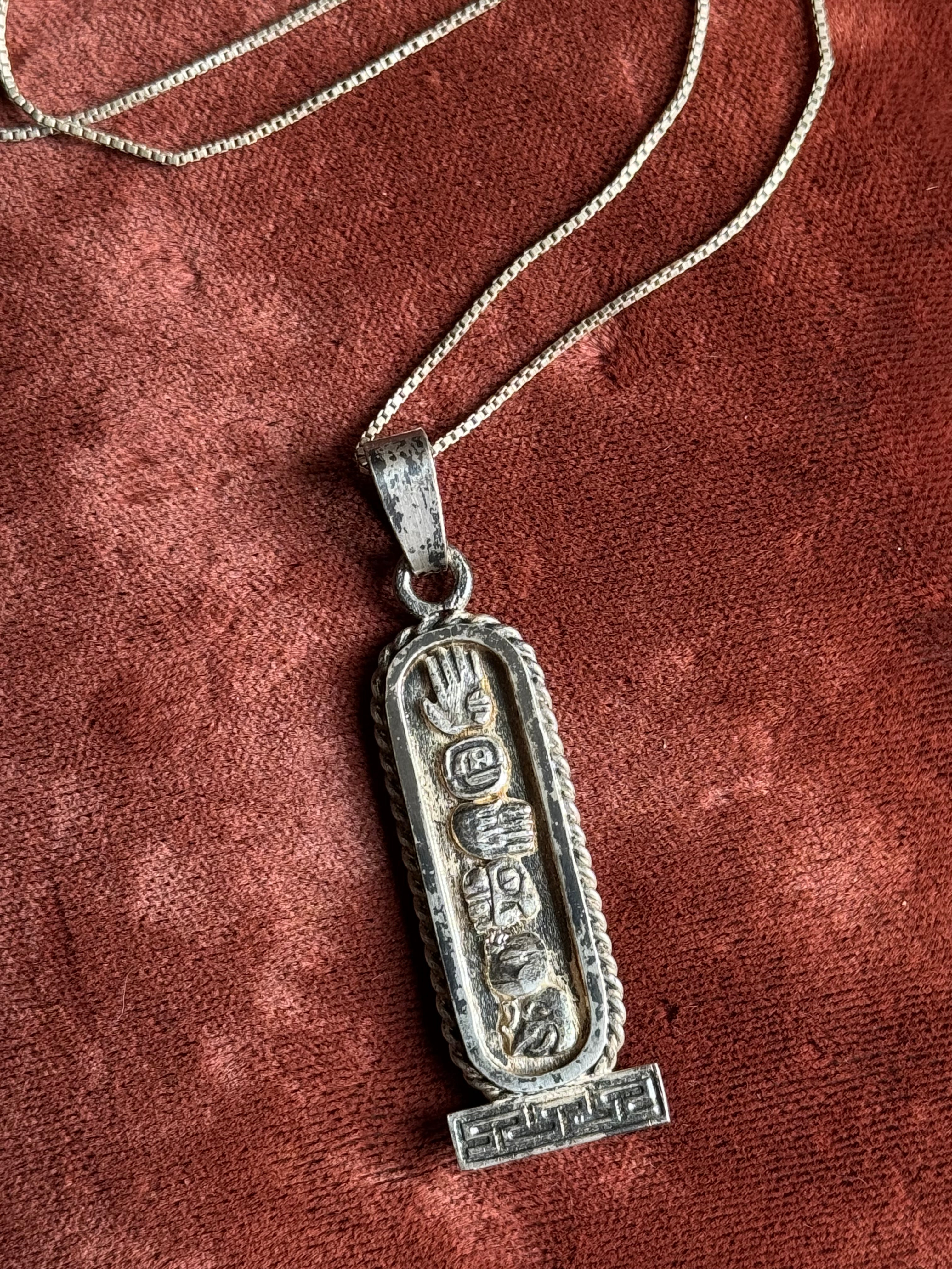 Vintage Sterling Silver Mayan Cartouche Necklace