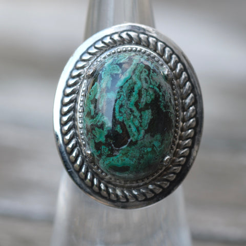 Vintage Sterling Chrysocolla Roper Ring 4.75