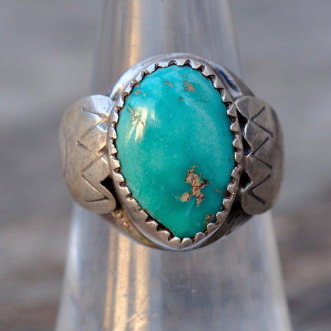 Vintage Sterling Turquoise Stamped Band Ring 6.5