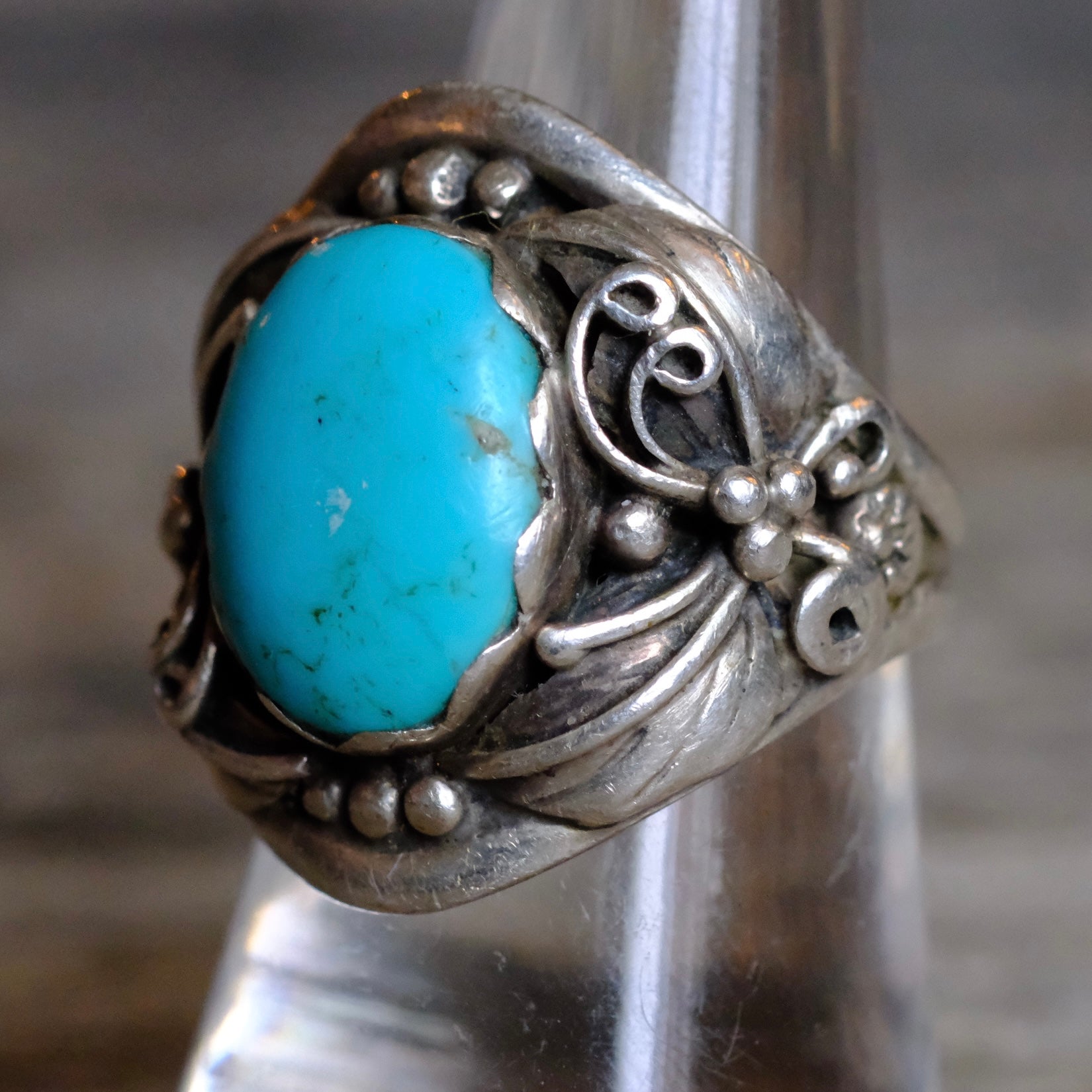 Vintage Serling Turquoise Feather Ring 8